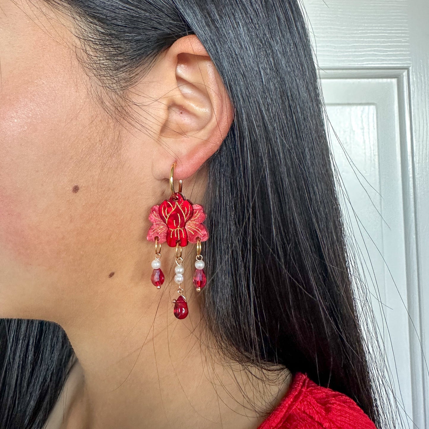 New Year Bloom Earrings//Statement Earring//Acrylic Earrings //Lunar New Year Earrings//Chinese New Year Earrings