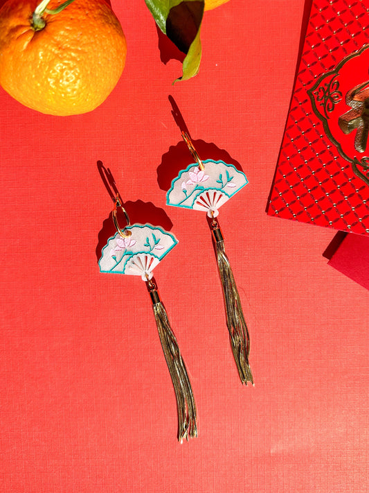 Lotus Fan Earrings//Statement Earring//Acrylic Earrings //Lunar New Year Earrings//Chinese New Year Earrings