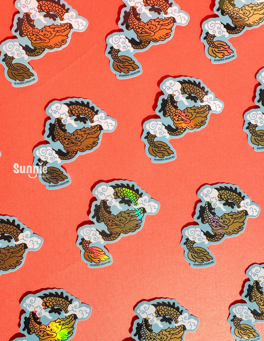 Flying Dragon Glitter Sticker//Digital Art//Dragon Inspired Stickers//Illustration//Lunar New Year//Waterproof Sticker//Year of Dragon