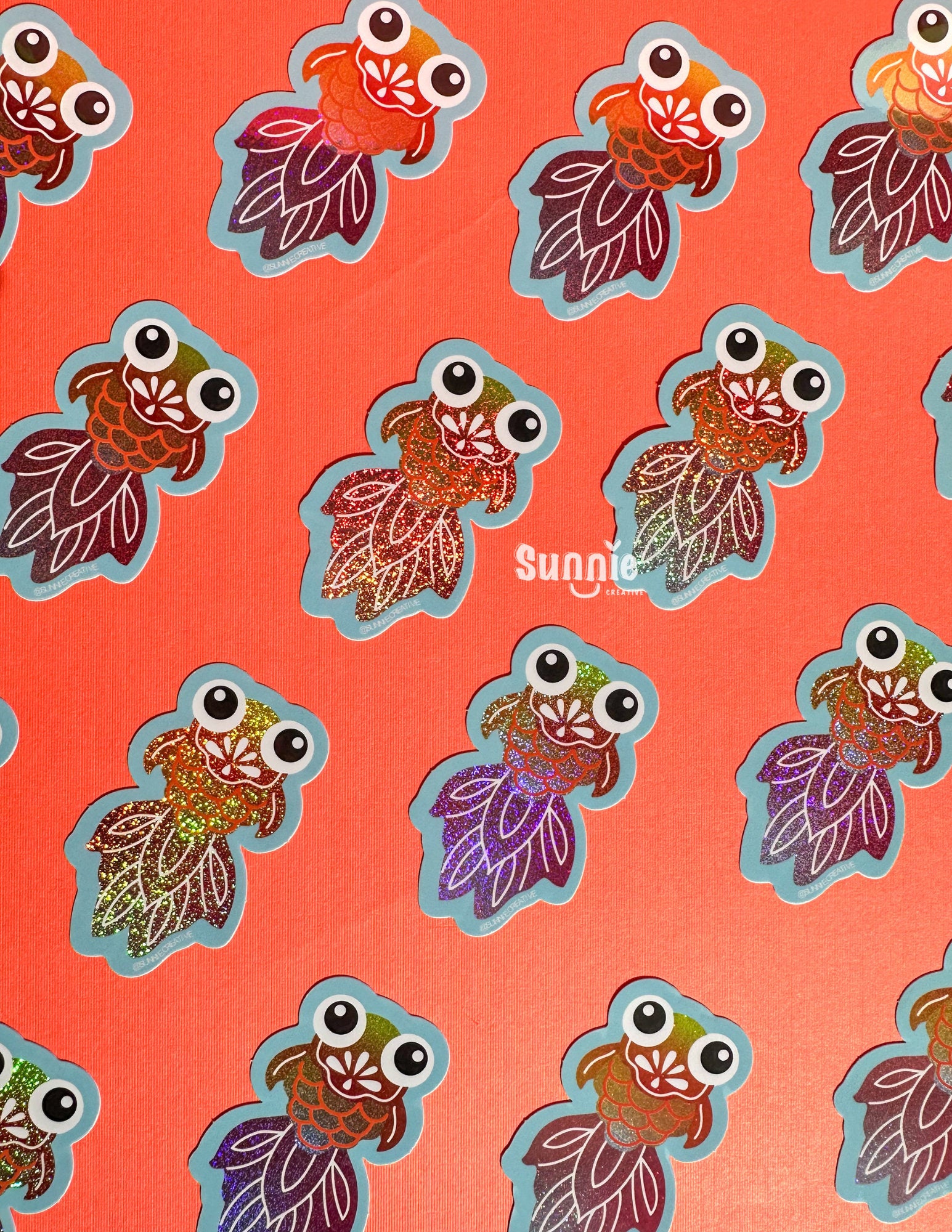 Gold Fish Glitter Sticker//Digital Art//Koi Inspired Stickers//Illustration//Lunar New Year//Waterproof Sticker//Year of Dragon