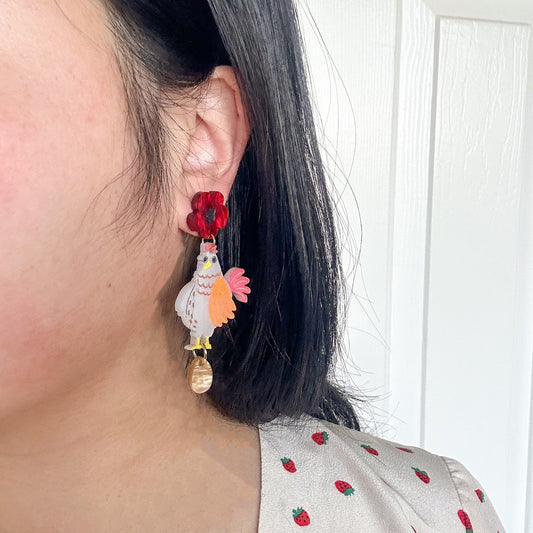 Nugget Chicken Earrings//Spring Earring//Statement Earring//Acrylic Earring//Animal Earrings//Spring Vibes//Gift for Her//Farm Chicken