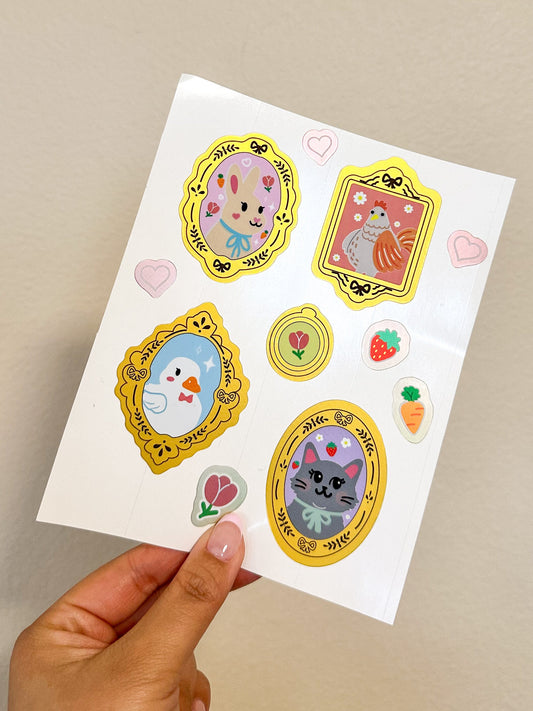 Animal Portrait Sticker Sheet//Cute Animals//Die Cut Sticker Sheet//Illustration//kawaii//Stationary//Cottagecore//Waterproof Sticker