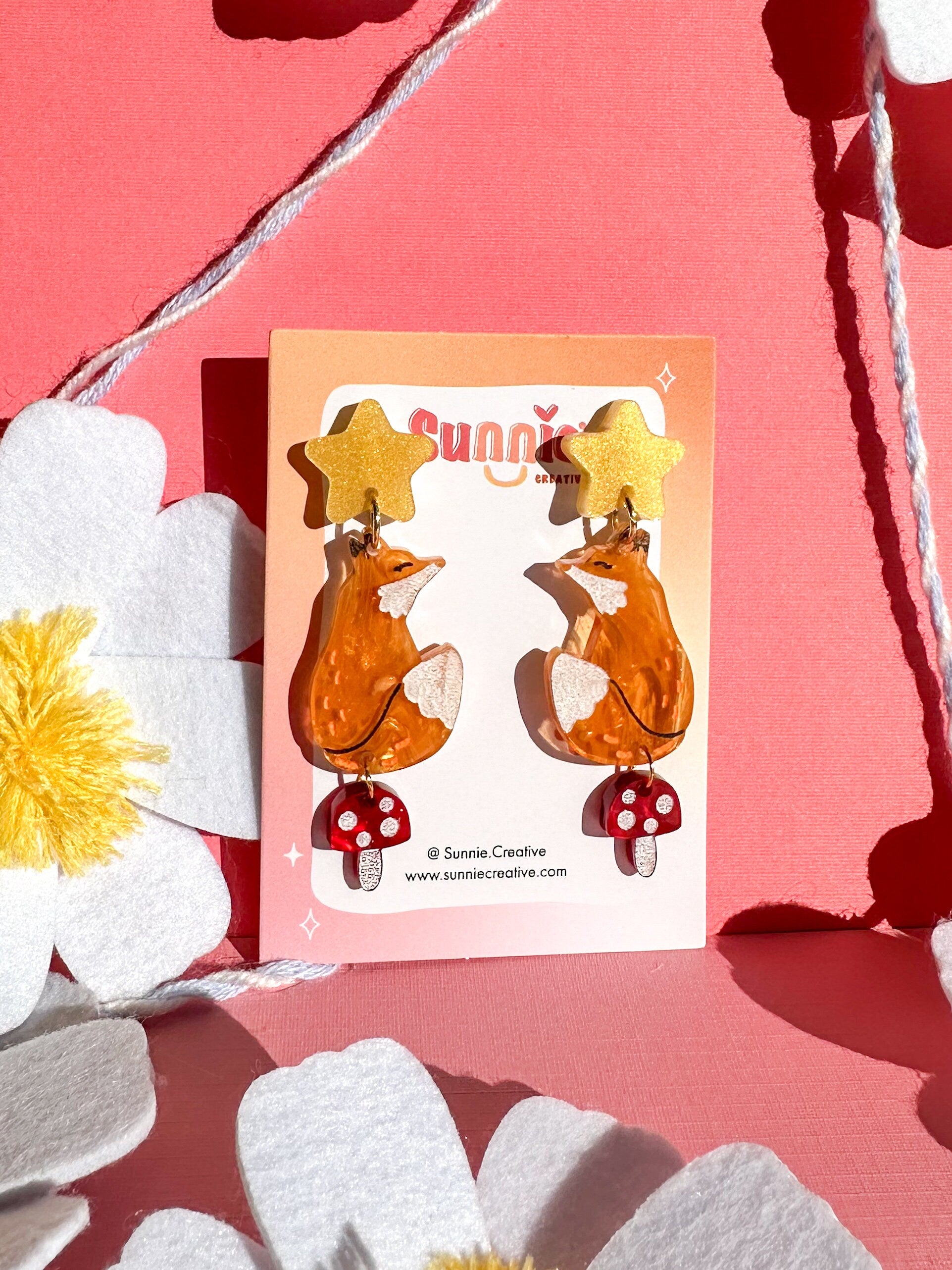 Finn the Fox Earrings//Spring Earring//Statement Earring//Acrylic Earring//Animal Earrings//Spring Vibes//Gift for Her