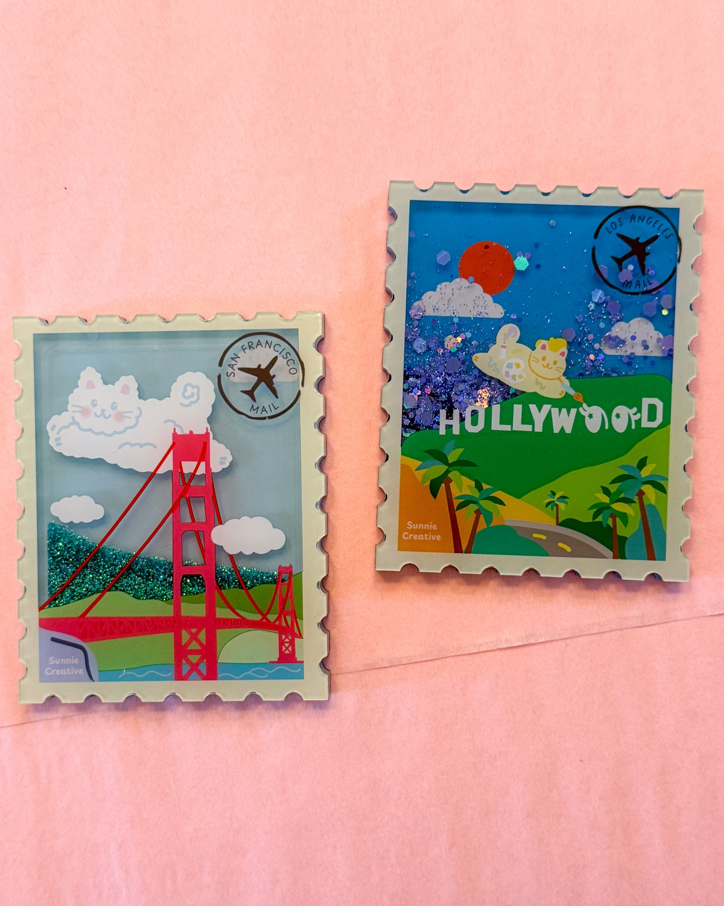 Los Angeles Cat Glitter Magnet