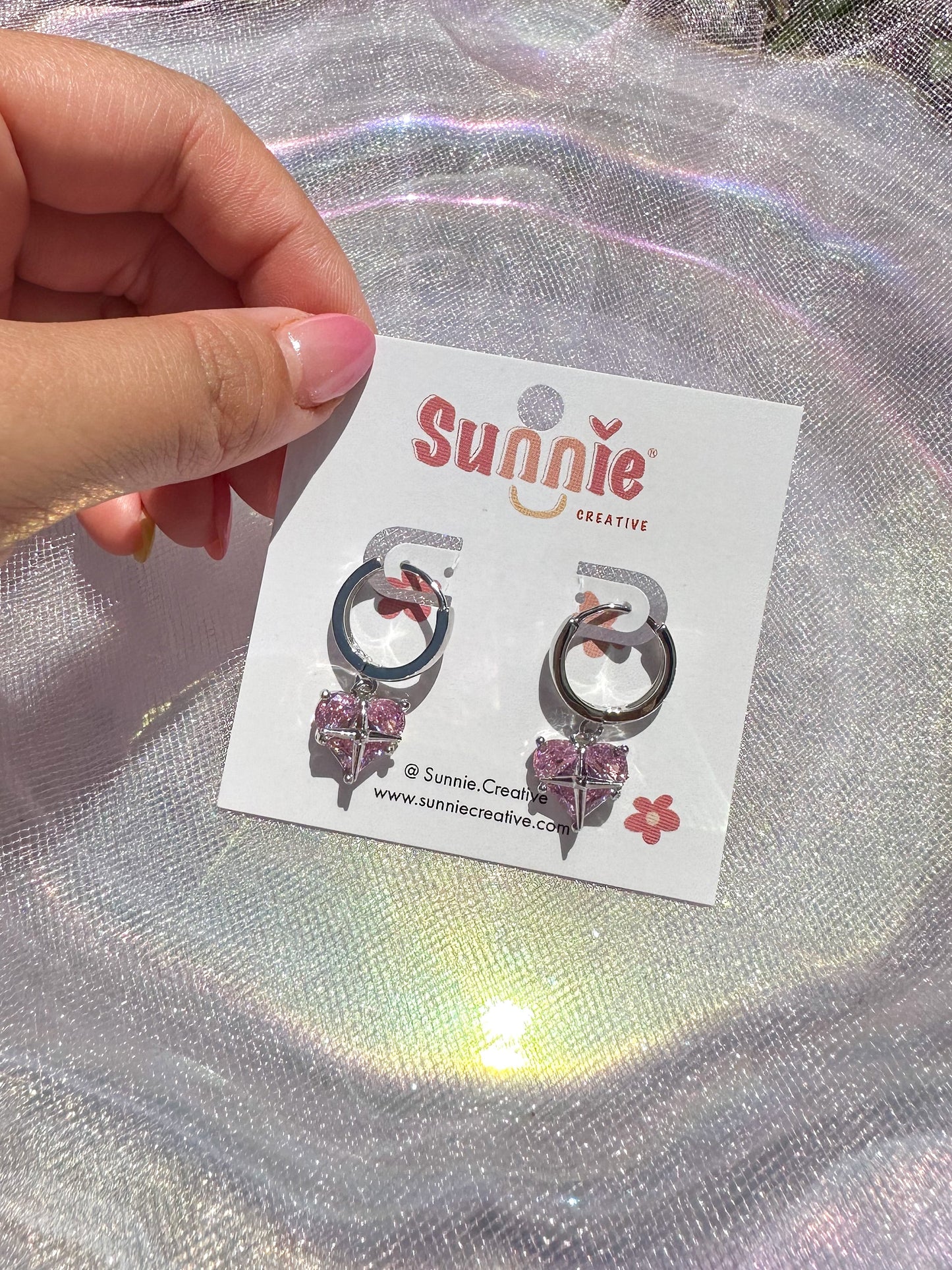 Sparkly Pink Heart Hoops