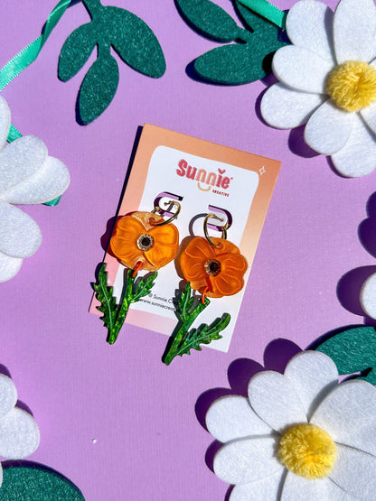 Poppy Bloom//Flower Earring//Spring Flower Earrings//Statement Earring//Acrylic Earring//Gift for Her//Cute Earrings