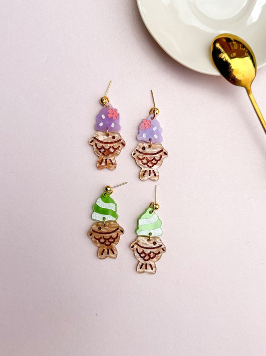 Taiyaki Ice Cream Earrings//Statement Earring//Acrylic Earrings //Asian Food Earrings//Taiyaki//Ice Cream Earring//Gift for Foodie