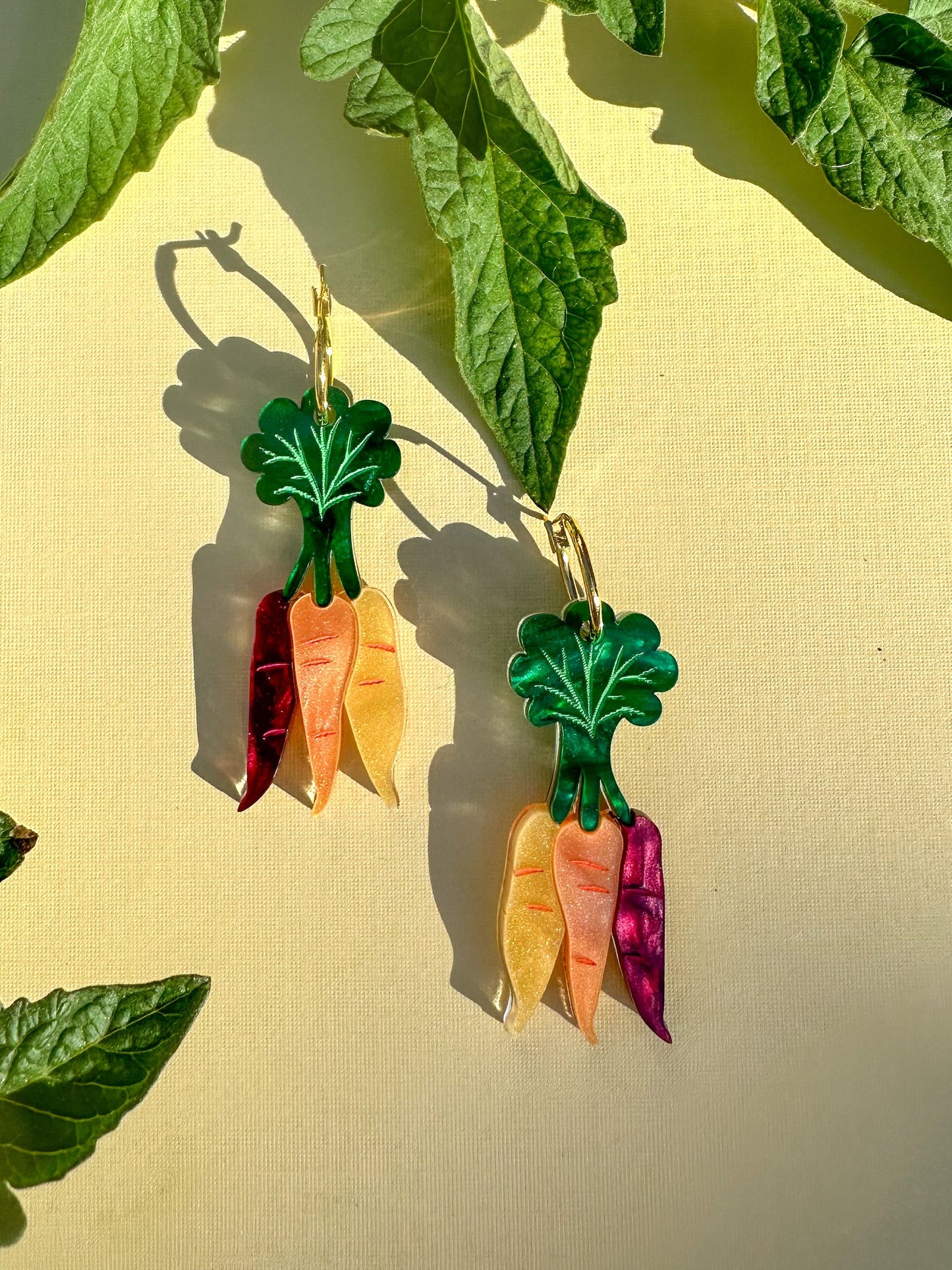 Rainbow Carrot Dangle//Statement Earring//Acrylic Earring//Vegetables Earrings//Summer Earrings