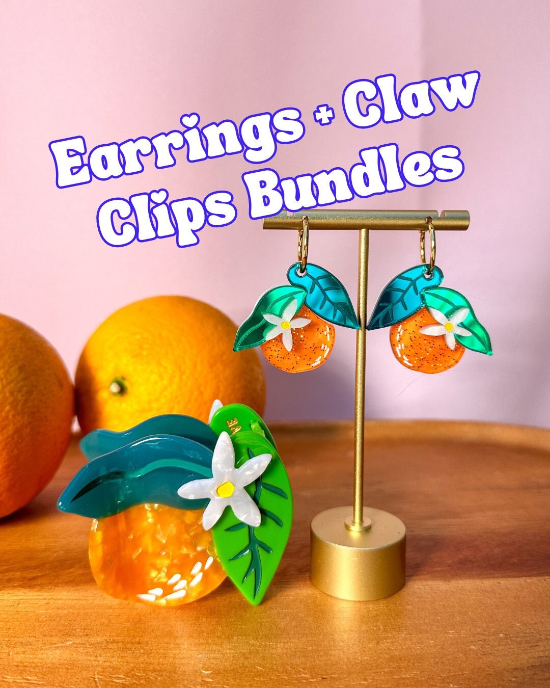 Earrings and Hair Claw Clip Bundles//Trendy Hair Claw//Fruit Hair Clip//Vibrant Fruit Design//Summer Hair Clip//Fruit Earrings