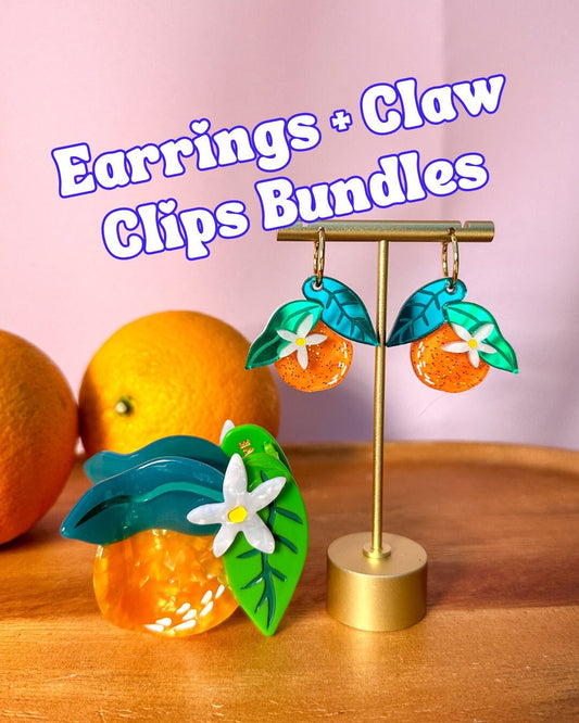Earrings and Hair Claw Clip Bundles//Trendy Hair Claw//Fruit Hair Clip//Vibrant Fruit Design//Summer Hair Clip//Fruit Earrings
