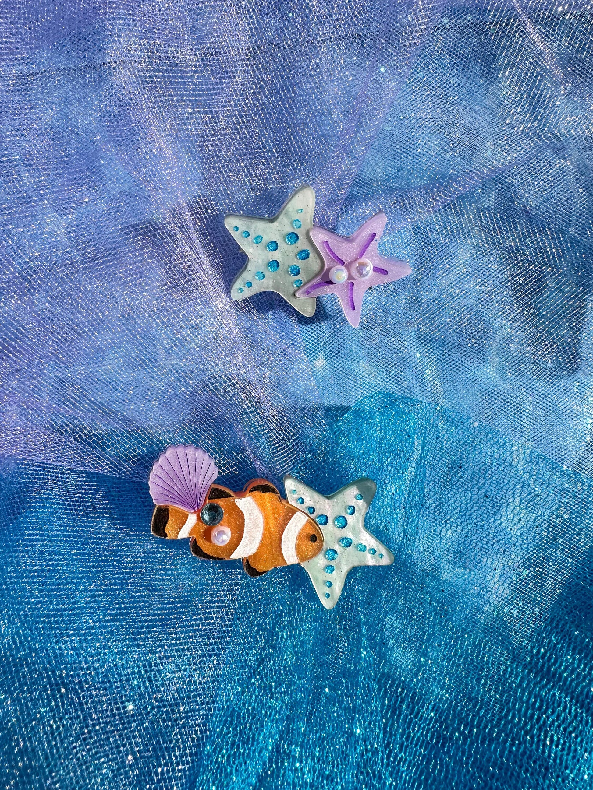 Tropical Reef Hairclips//Starfish Design Hair Clips//Girlish Hair Clip//Beach Hair Accessories//Summer Hair Clips