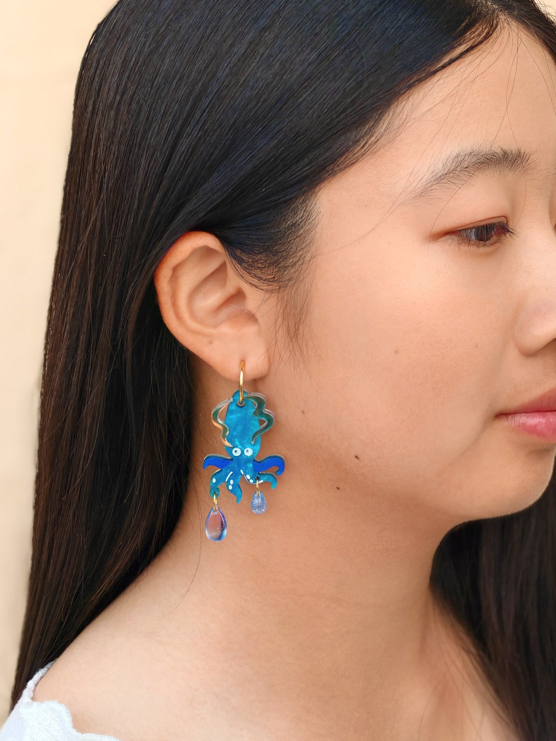 Deep Sea Squid Earrings//Statement Earring//Acrylic Earring//Summer Earrings//Squid Earrings//Summer Vibe