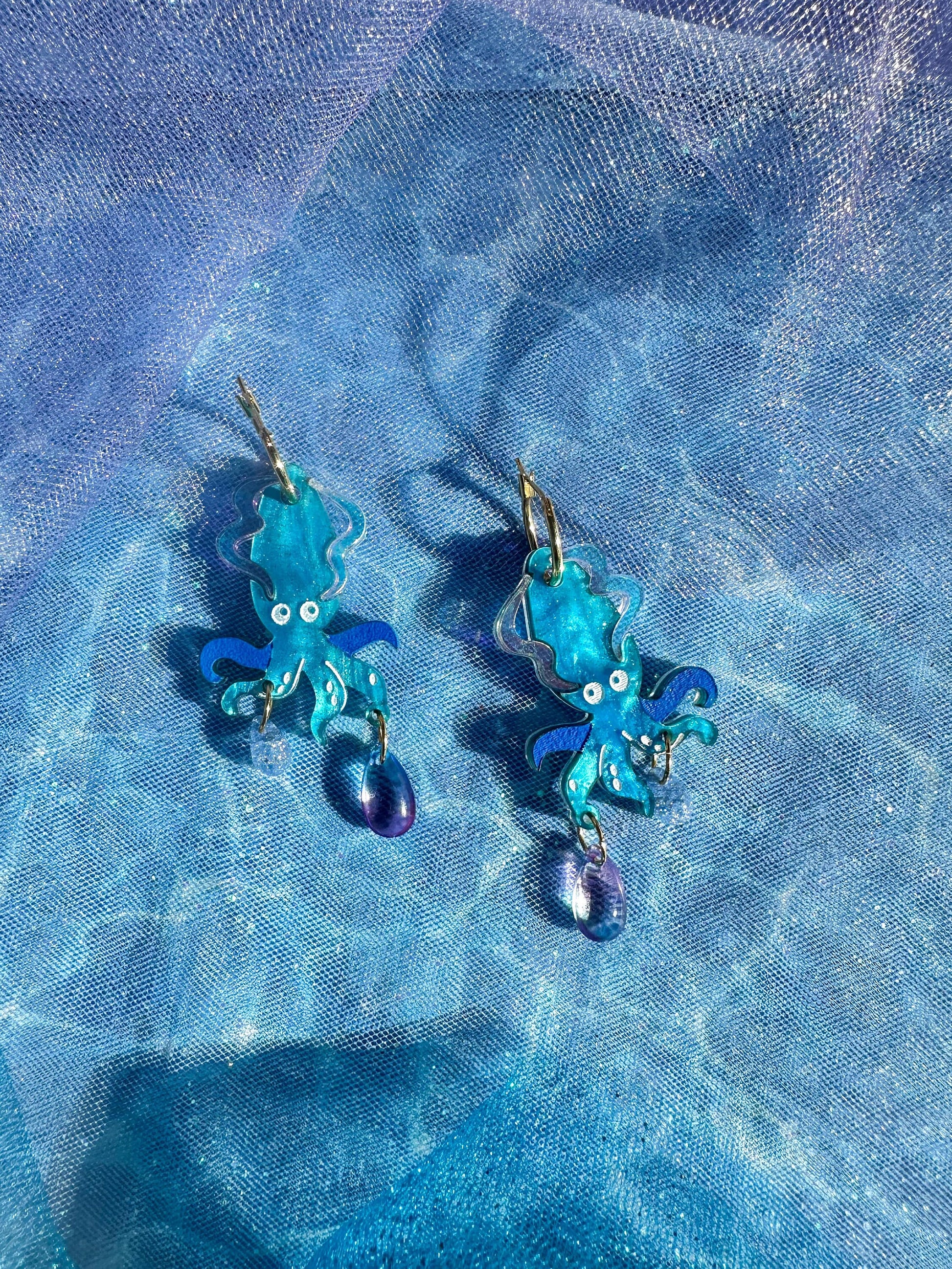 Deep Sea Squid Earrings//Statement Earring//Acrylic Earring//Summer Earrings//Squid Earrings//Summer Vibe