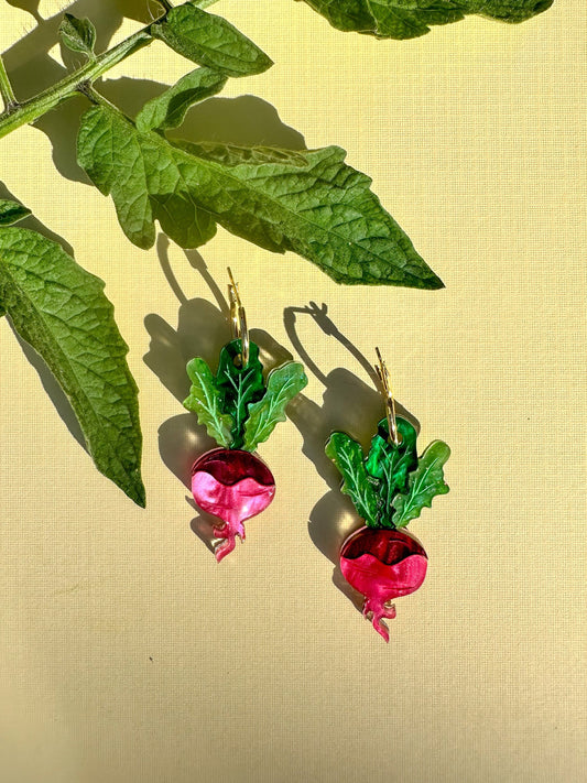 Ruby Radish Dangle//Statement Earring//Acrylic Earring//Vegetables Earrings//Summer Earrings