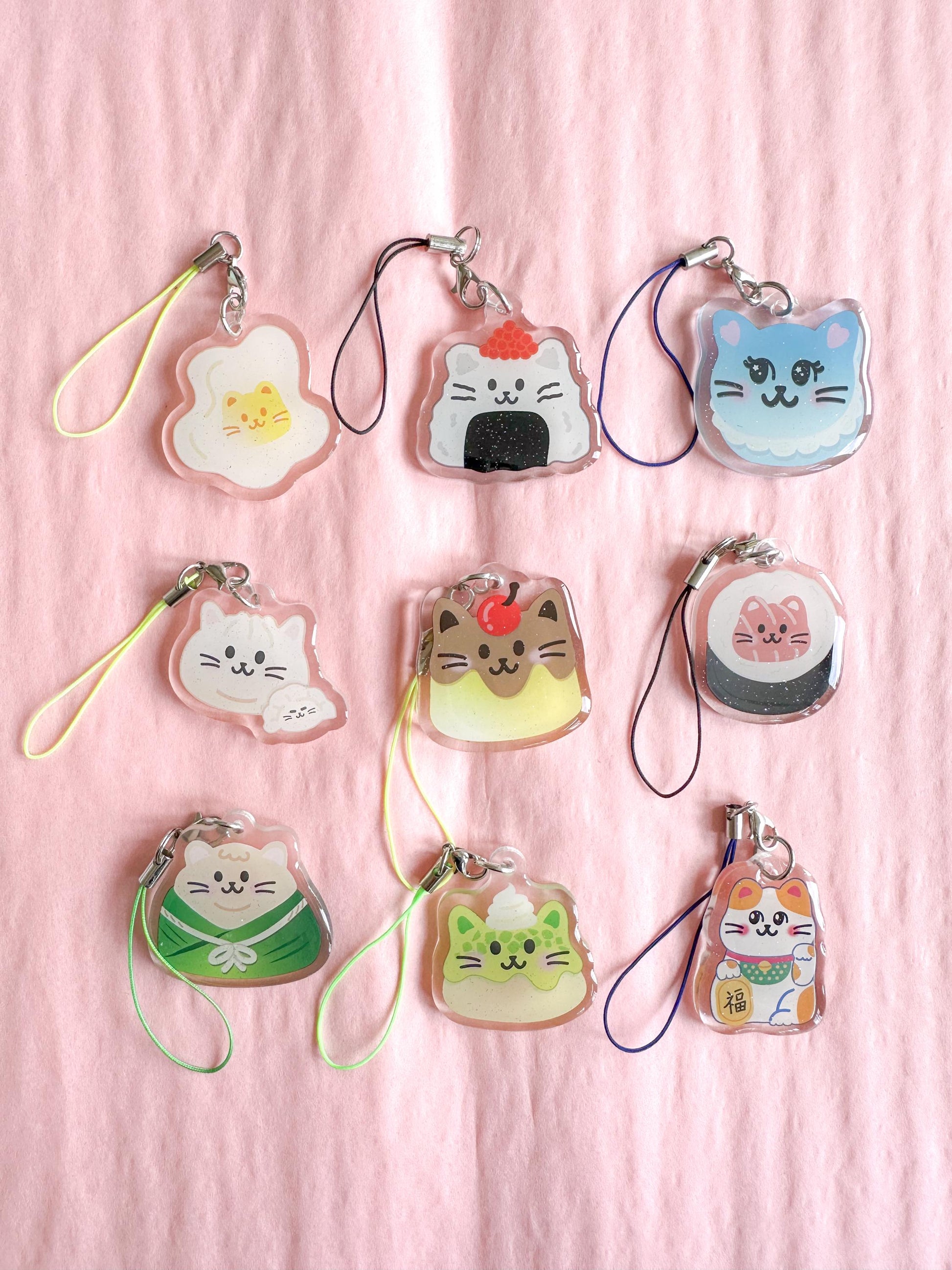 Mystery Cat Phone Charm//Cartoon Art Style Double-Sided Epoxy Glitter Charm//Cute Kitten Lover Gift//Cat Keychain//Kawaii Phone Charm