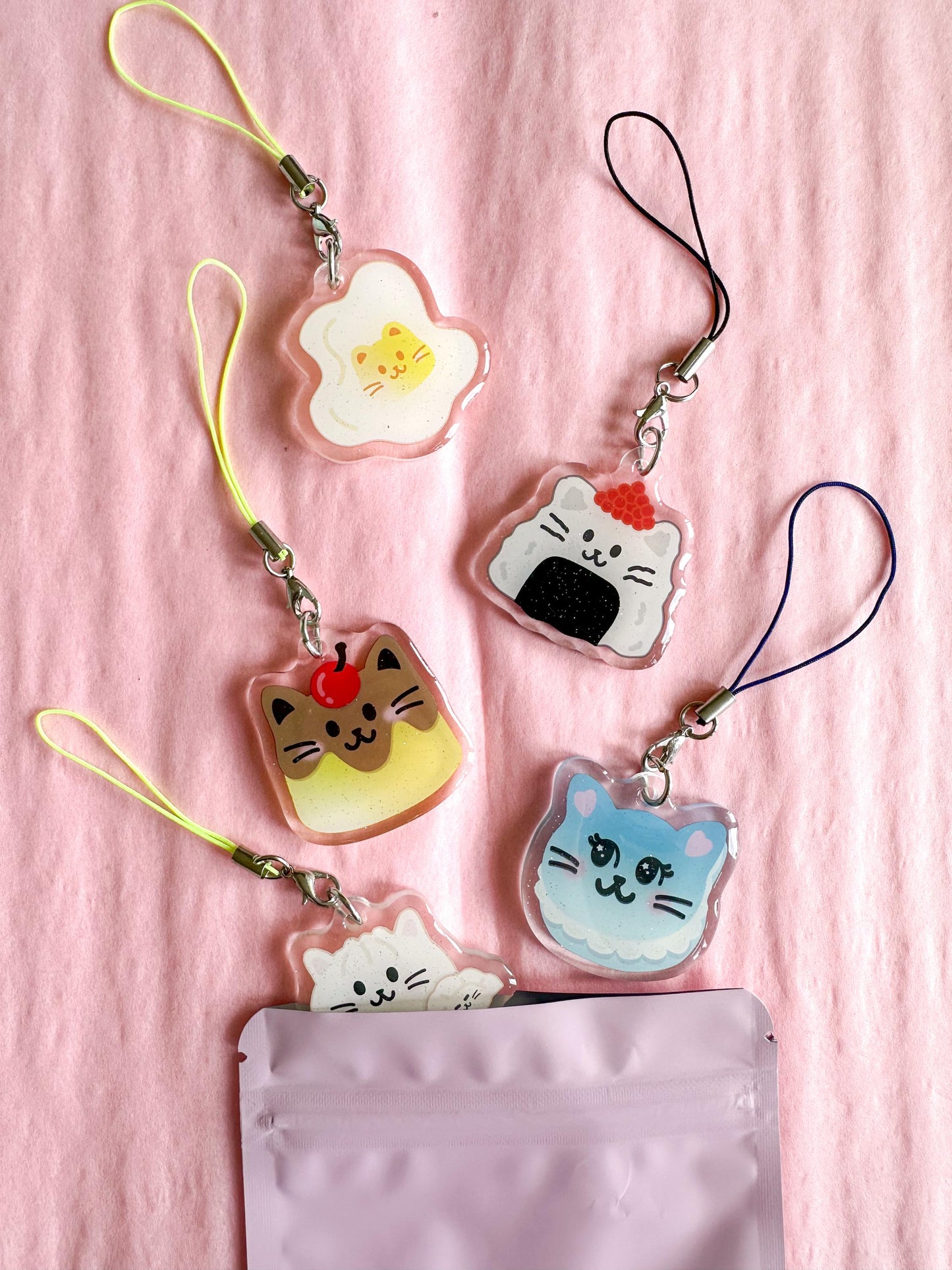 Mystery Cat Phone Charm//Cartoon Art Style Double-Sided Epoxy Glitter Charm//Cute Kitten Lover Gift//Cat Keychain//Kawaii Phone Charm