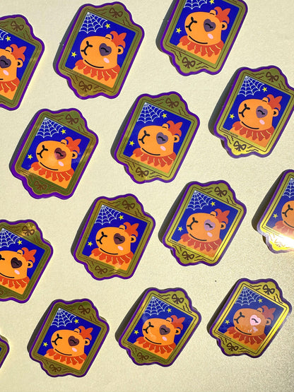 Jester Capybara Sticker//Digital Art//Capybara Inspired Sticker//Halloween Capybara//Waterproof Sticker//Halloween Design//Capybara Art