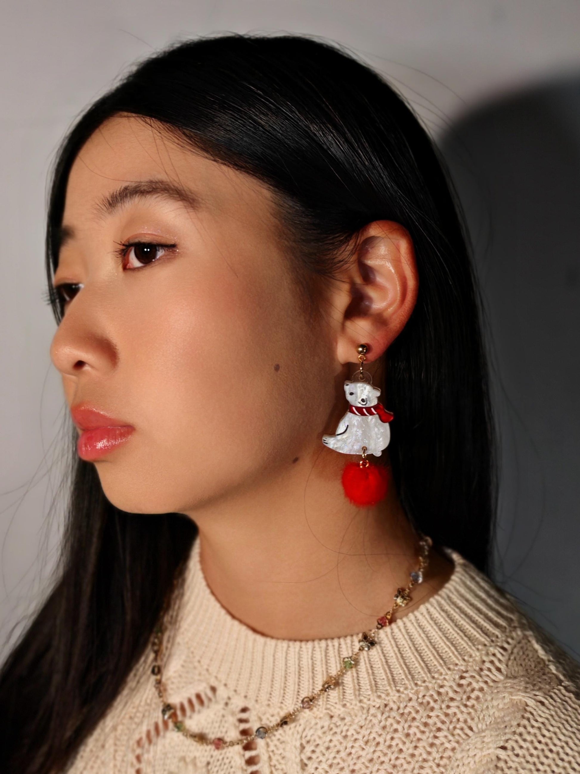 Polar Bear Earrings //Christmas Earring//Statement Gingerbread Earring//Acrylic Earring//Folk Art//Holiday Gift//