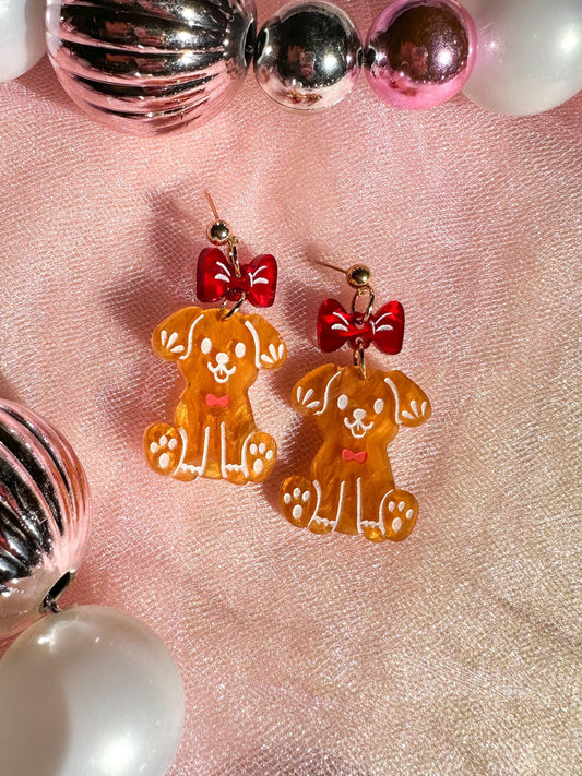 Gingerbread Doggo Earrings //Christmas Earring//Statement Gingerbread Earring//Acrylic Earring//Folk Art//Holiday Gift//