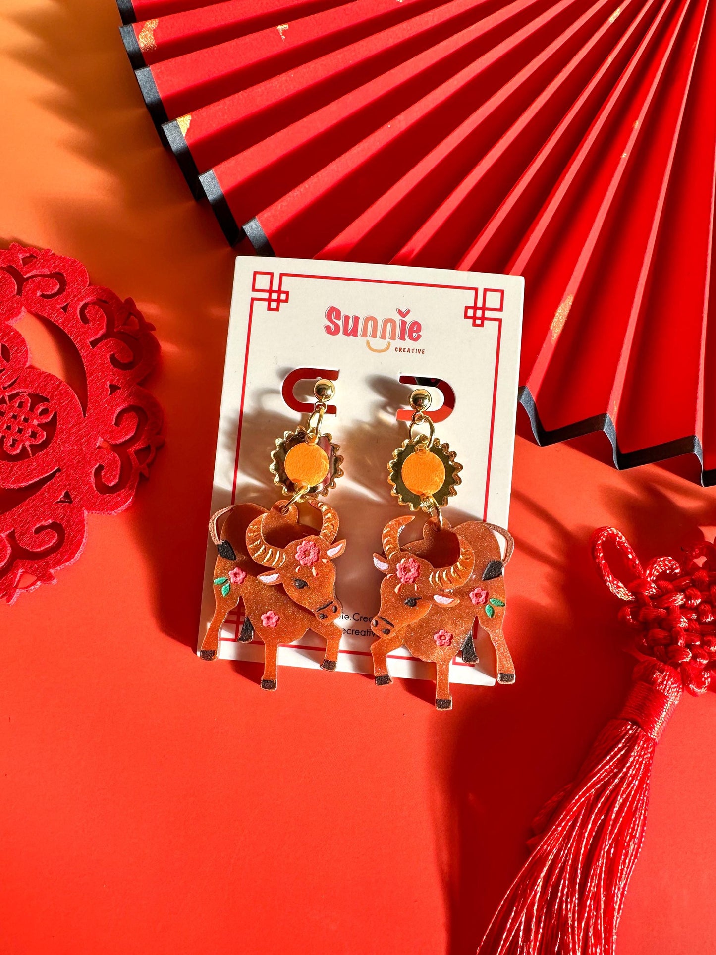 Ox Earrings//Statement Earring//Acrylic Earrings //Lunar New Year Earrings//Chinese New Year Earrings//Animal Earrings//Chinese Zodiac