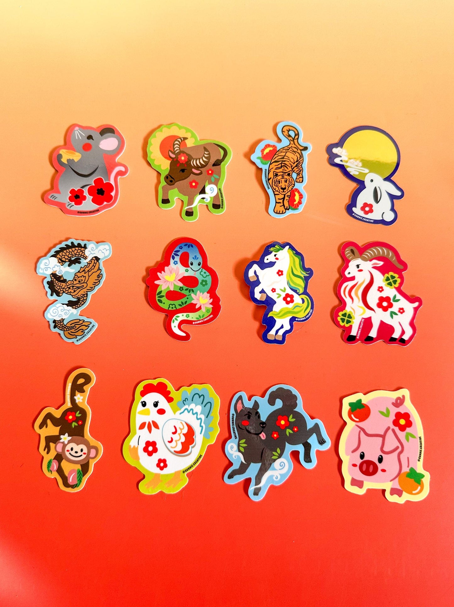 Chinese Zodiac Sticker//Chinese Zodiac Sticker Collection//12 Lunar New Year Animal Designs//Waterproof Stickers for Planners, Laptops