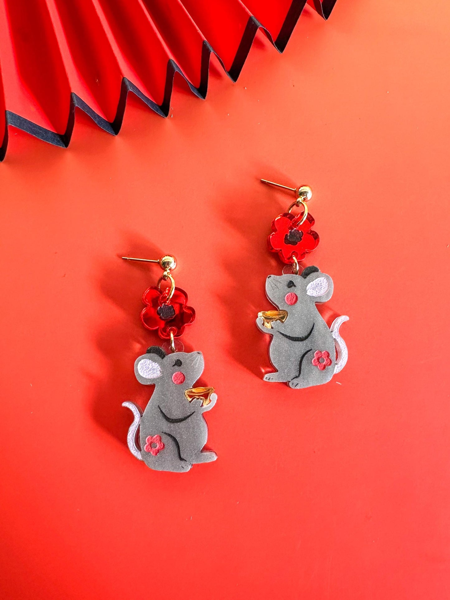 Rat Earrings//Statement Earring//Acrylic Earrings //Lunar New Year Earrings//Chinese New Year Earrings//Animal Earrings//Chinese Zodiac