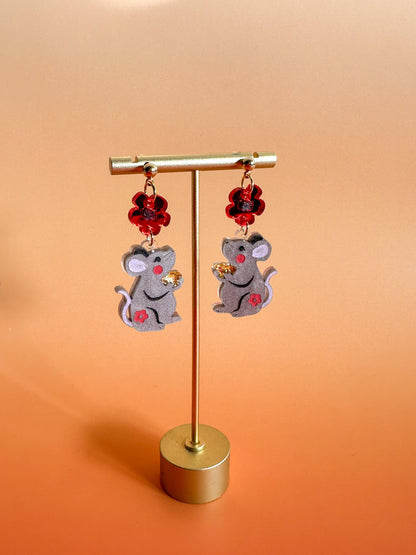 Rat Earrings//Statement Earring//Acrylic Earrings //Lunar New Year Earrings//Chinese New Year Earrings//Animal Earrings//Chinese Zodiac