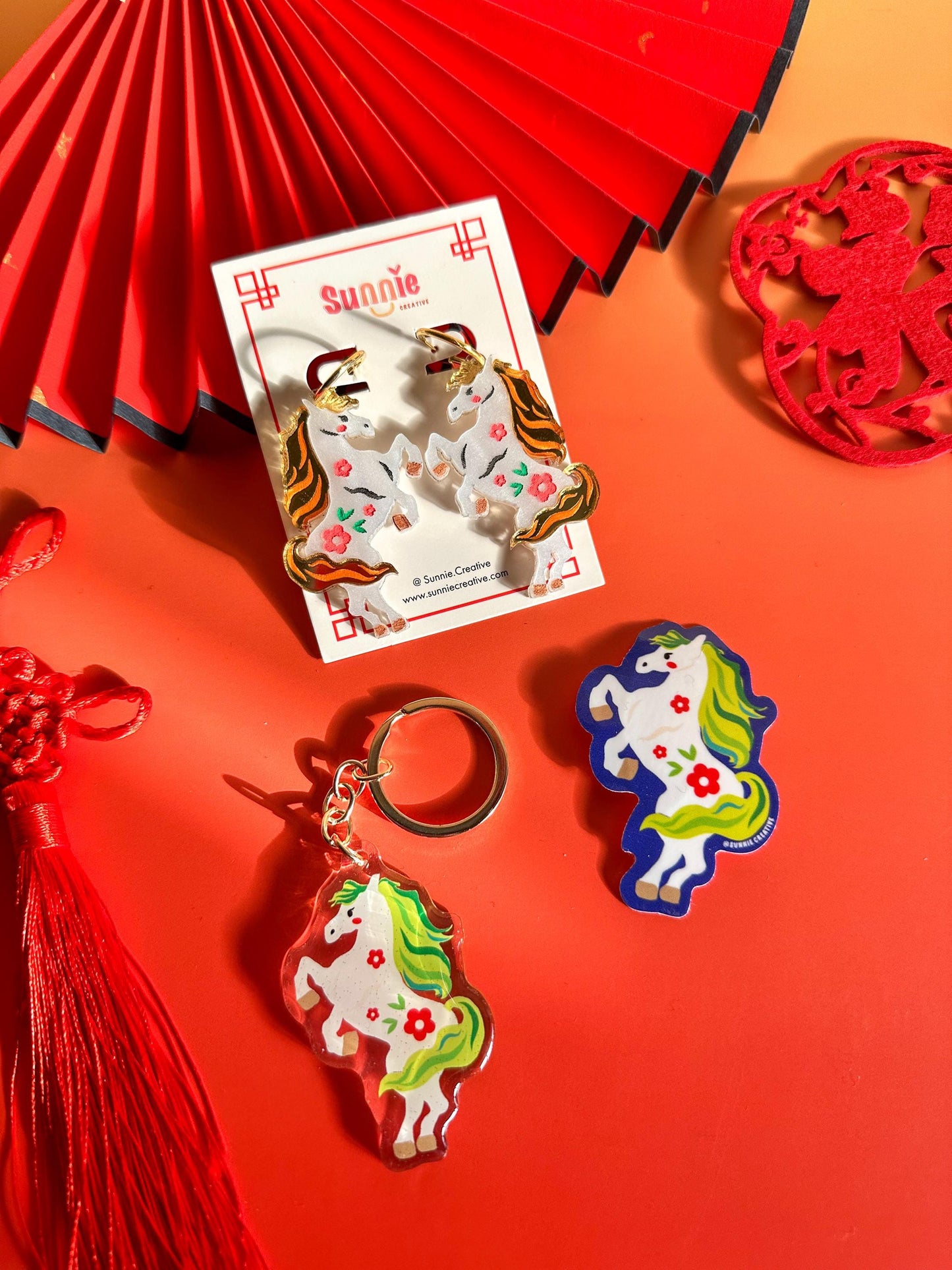 Horse Earrings//Statement Acrylic Earring//Lunar New Year Earrings//Chinese New Year Earrings//Animal Earrings//Chinese Zodiac//