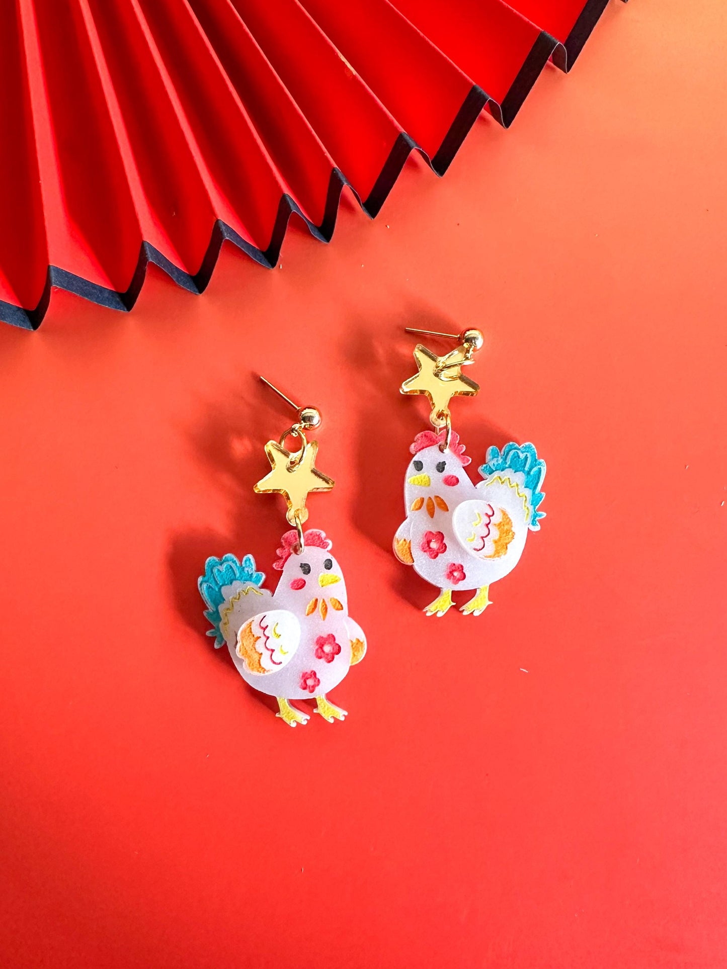 Rooster Earrings//Statement Acrylic Earring//Lunar New Year Earrings//Chinese New Year Earrings//Animal Earrings//Chinese Zodiac//