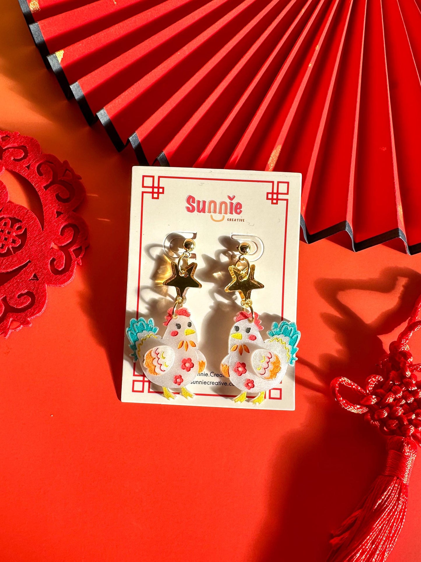 Rooster Earrings//Statement Acrylic Earring//Lunar New Year Earrings//Chinese New Year Earrings//Animal Earrings//Chinese Zodiac//