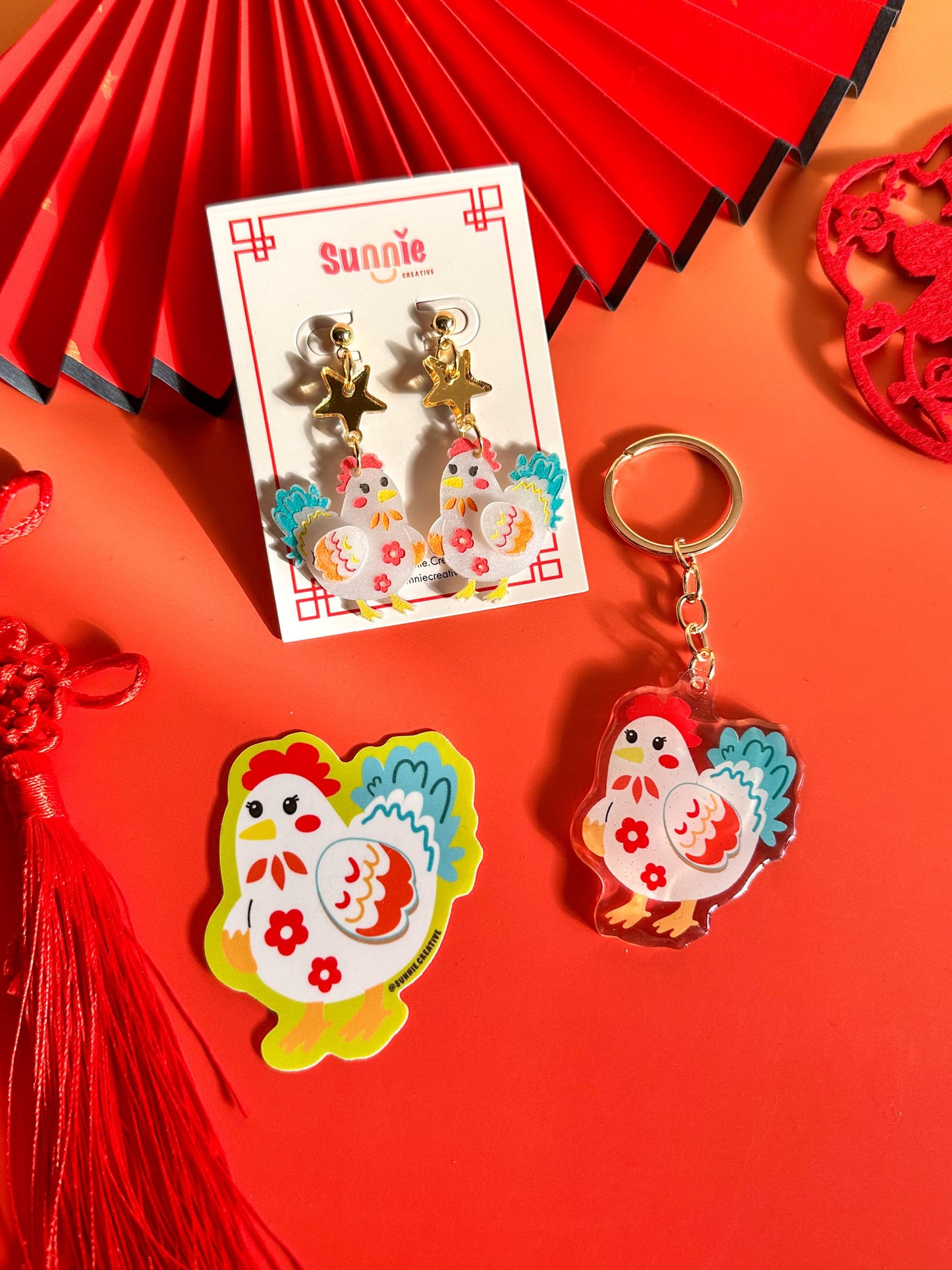 Rooster Earrings//Statement Acrylic Earring//Lunar New Year Earrings//Chinese New Year Earrings//Animal Earrings//Chinese Zodiac//