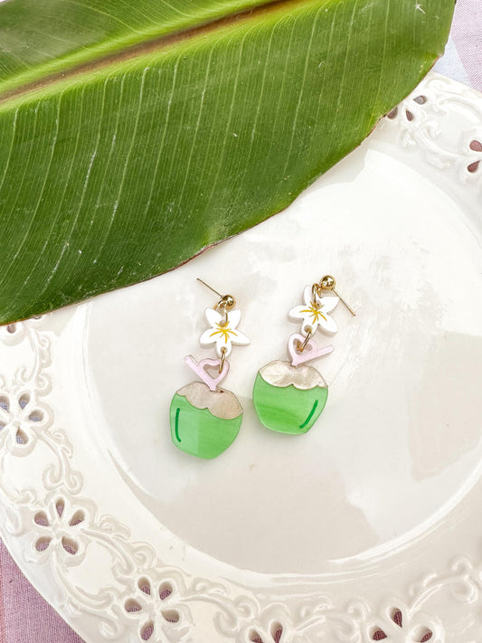 Coconut Drink Earrings//Statement Earring//Acrylic Earrings //Asian Food Earrings//Coconut Earrings//Gift for Foodie