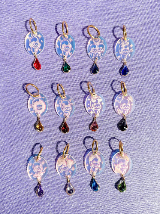 Zodiac Cat Earrings//Zodiac Sign//Lightweight Jewelry Gift for Cat Lovers//Unique Handmade Accessories//Cat Art