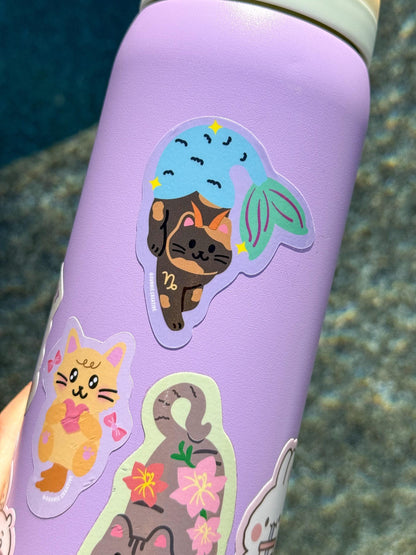 Zodiac Cats Sticker//Cute Cat//Decals for Planners, Laptops & Journals//Personalized Cat Lover Gift//Waterproof Sticker