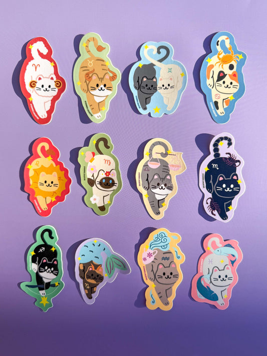Zodiac Cats Sticker//Cute Cat//Decals for Planners, Laptops & Journals//Personalized Cat Lover Gift//Waterproof Sticker