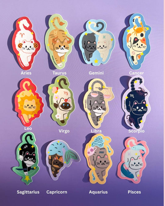 Zodiac Cats Sticker//Cute Cat//Decals for Planners, Laptops & Journals//Personalized Cat Lover Gift//Waterproof Sticker