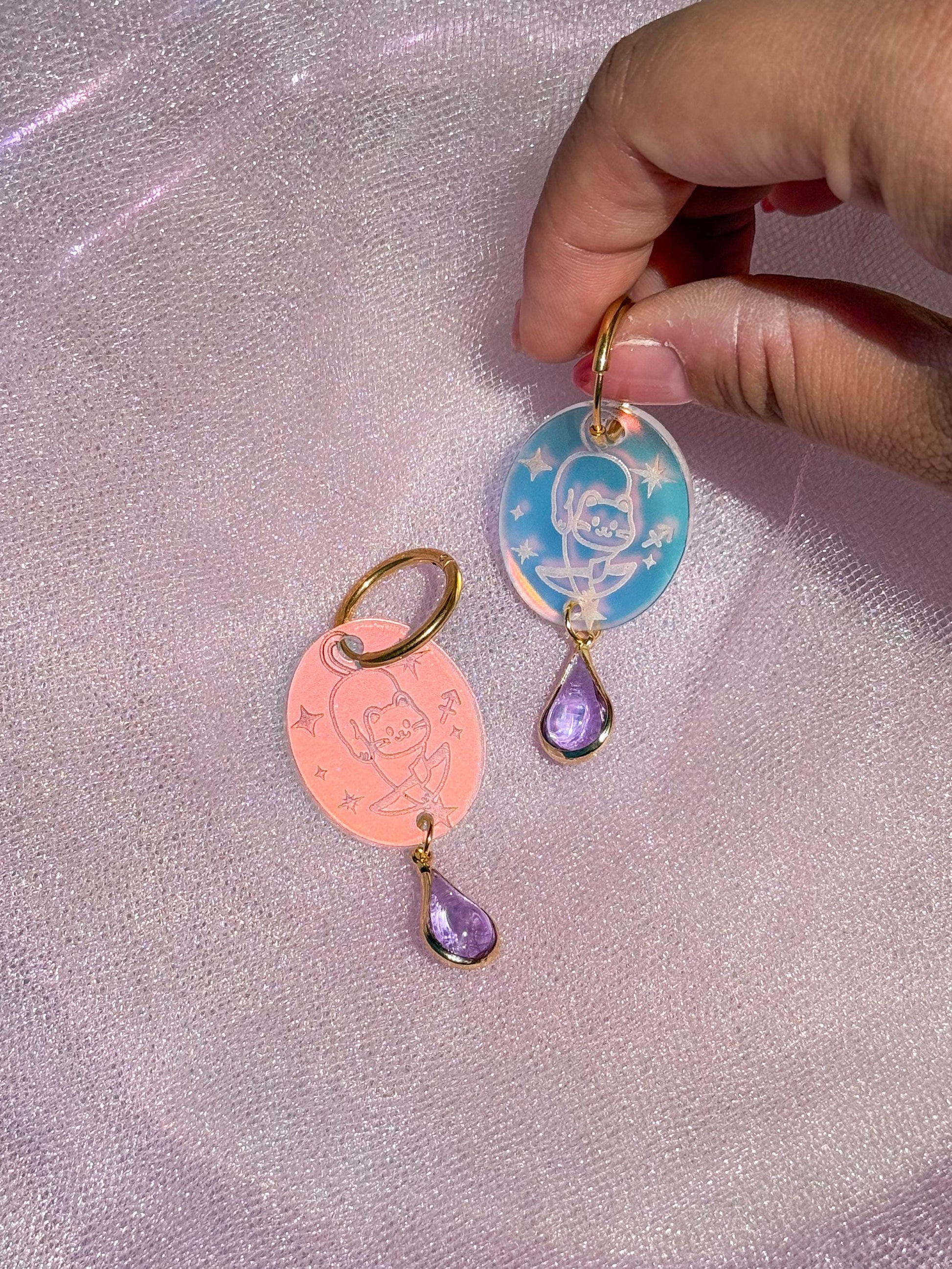 Zodiac Cat Earrings//Zodiac Sign//Lightweight Jewelry Gift for Cat Lovers//Unique Handmade Accessories//Cat Art