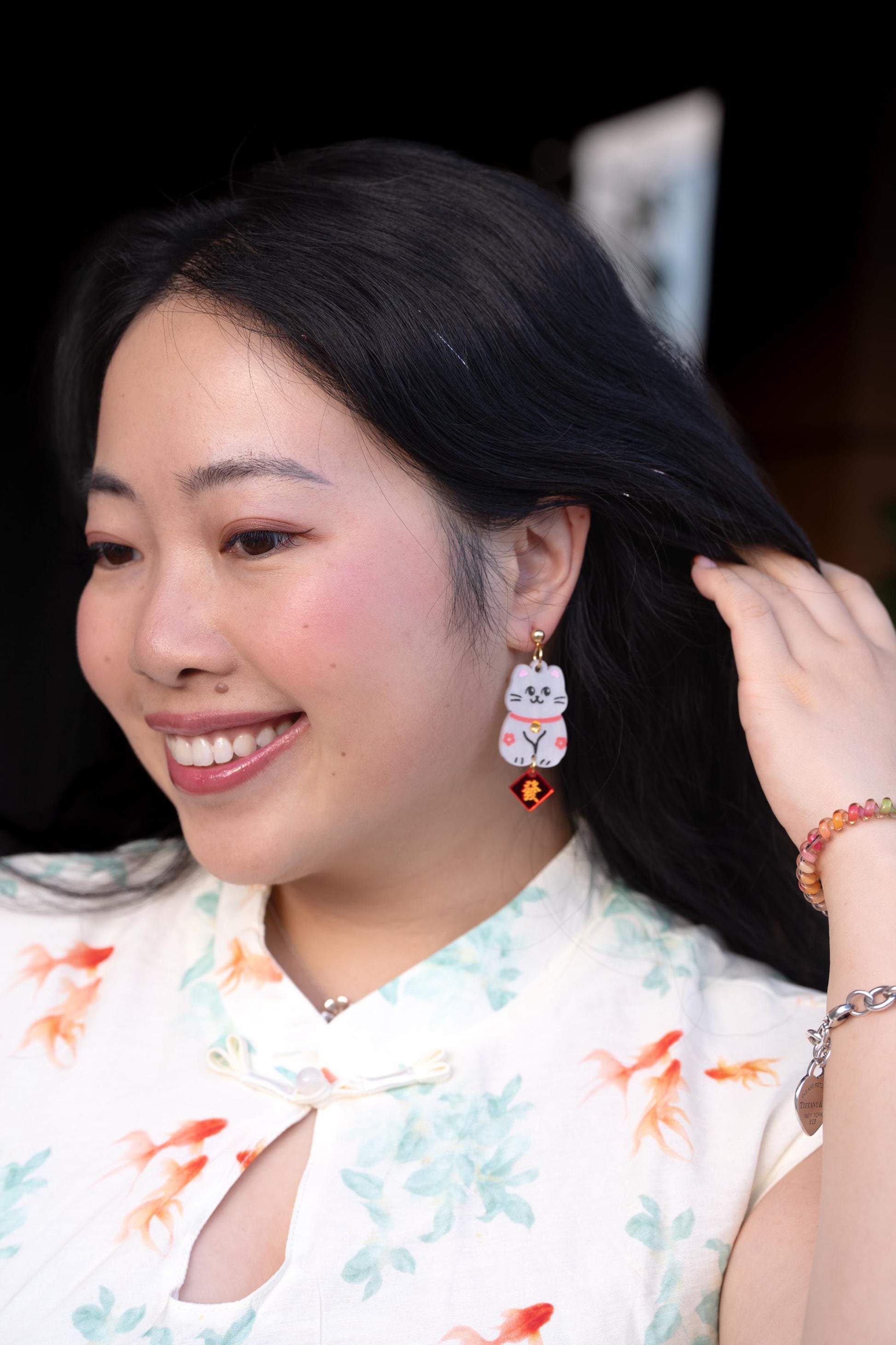 Lucky Cat Earrings: Acrylic Lunar New Year Statement Jewelry