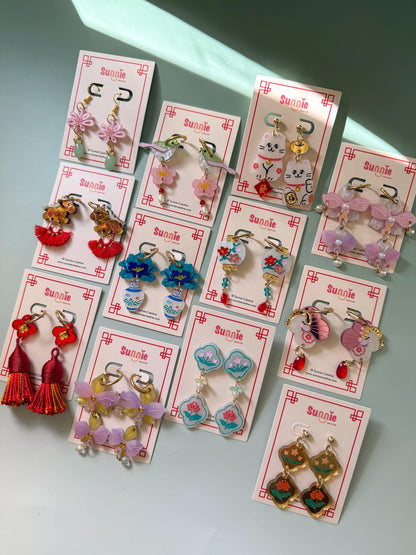 Blossom Songbird Earrings: Acrylic Lunar New Year Statement Jewelry
