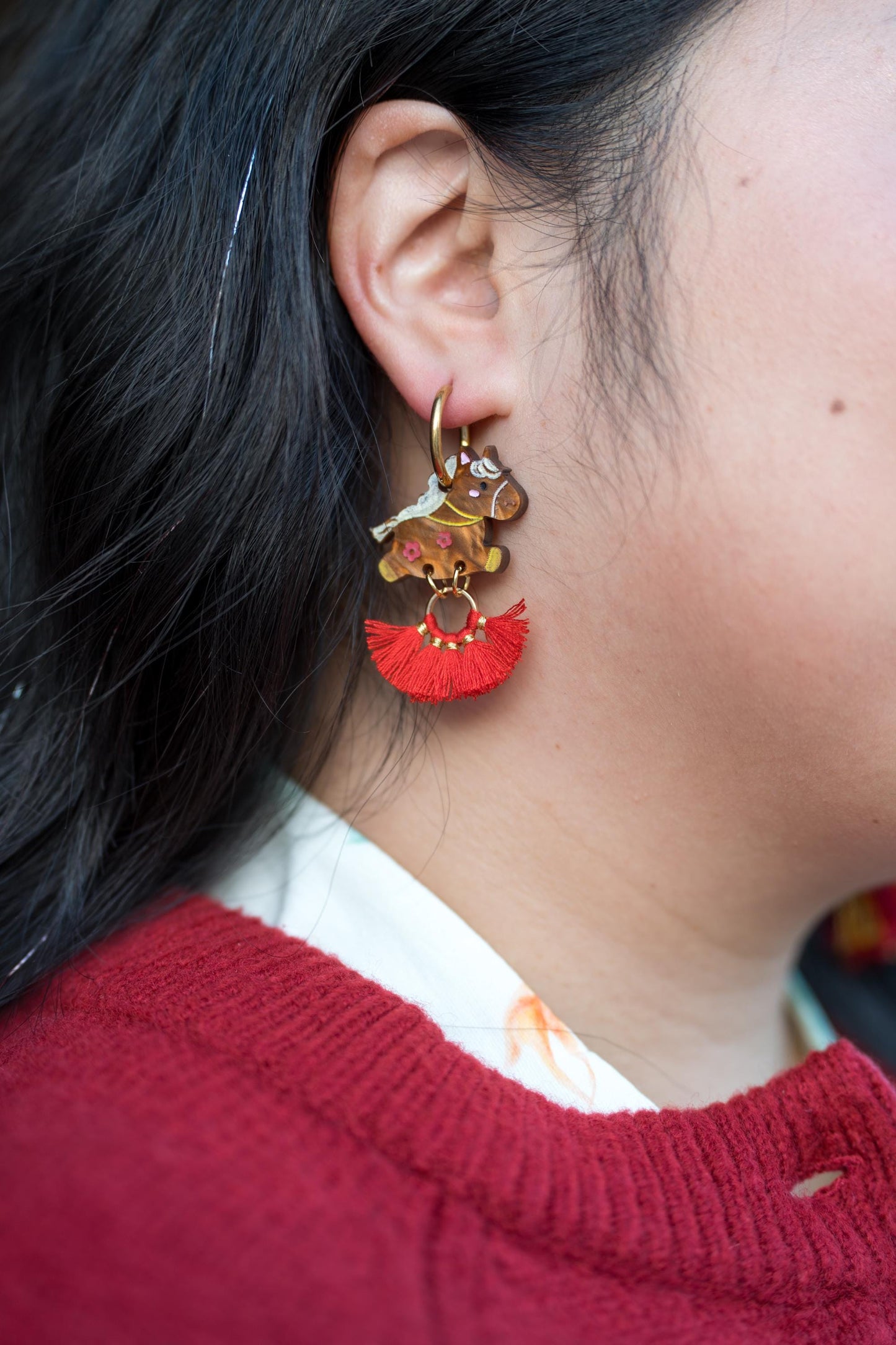 Fire Horse Earrings: Acrylic Lunar New Year Statement Jewelry