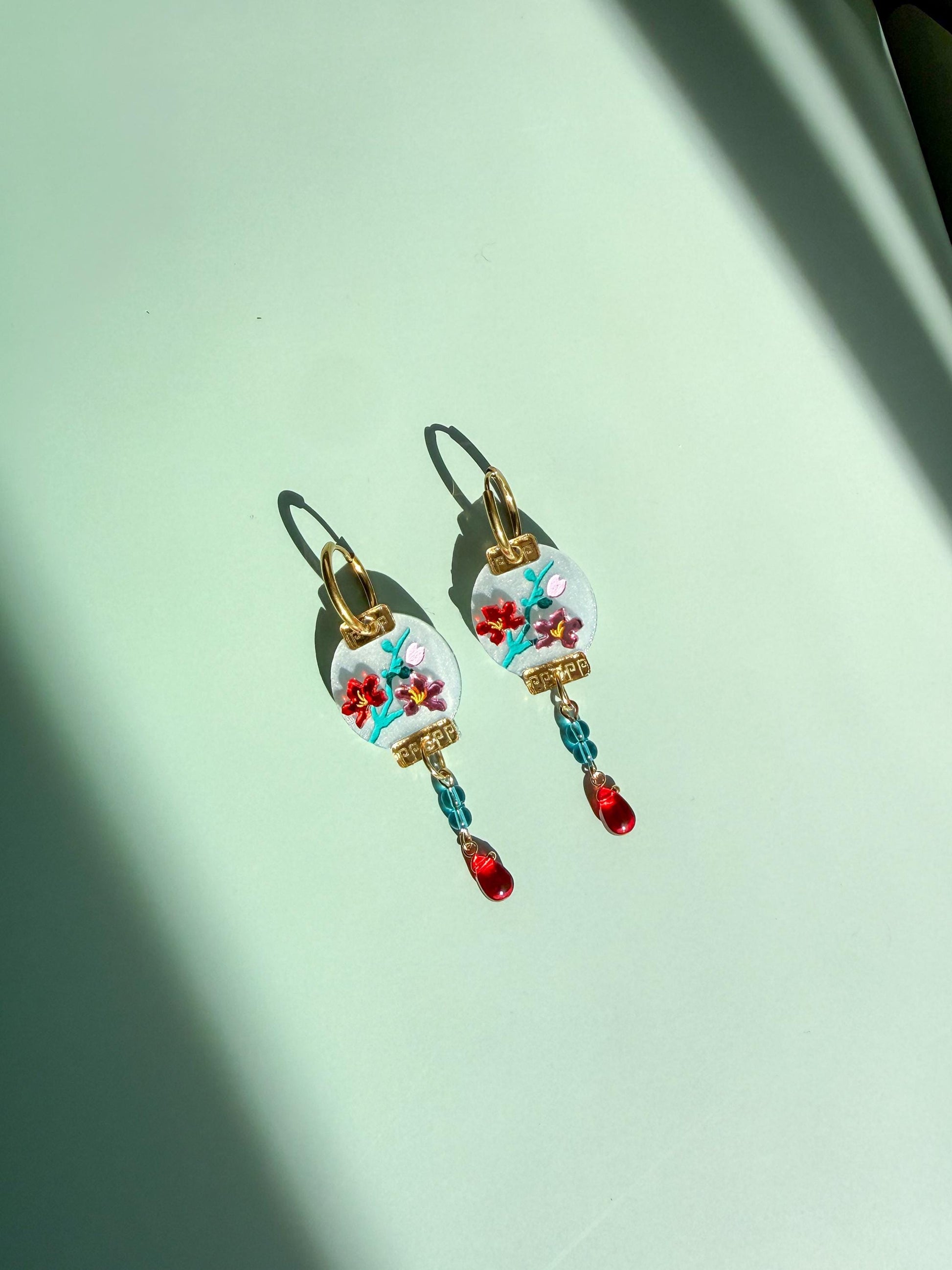 Plum Blossom Lantern Earrings: Acrylic Lunar New Year Statement Jewelry