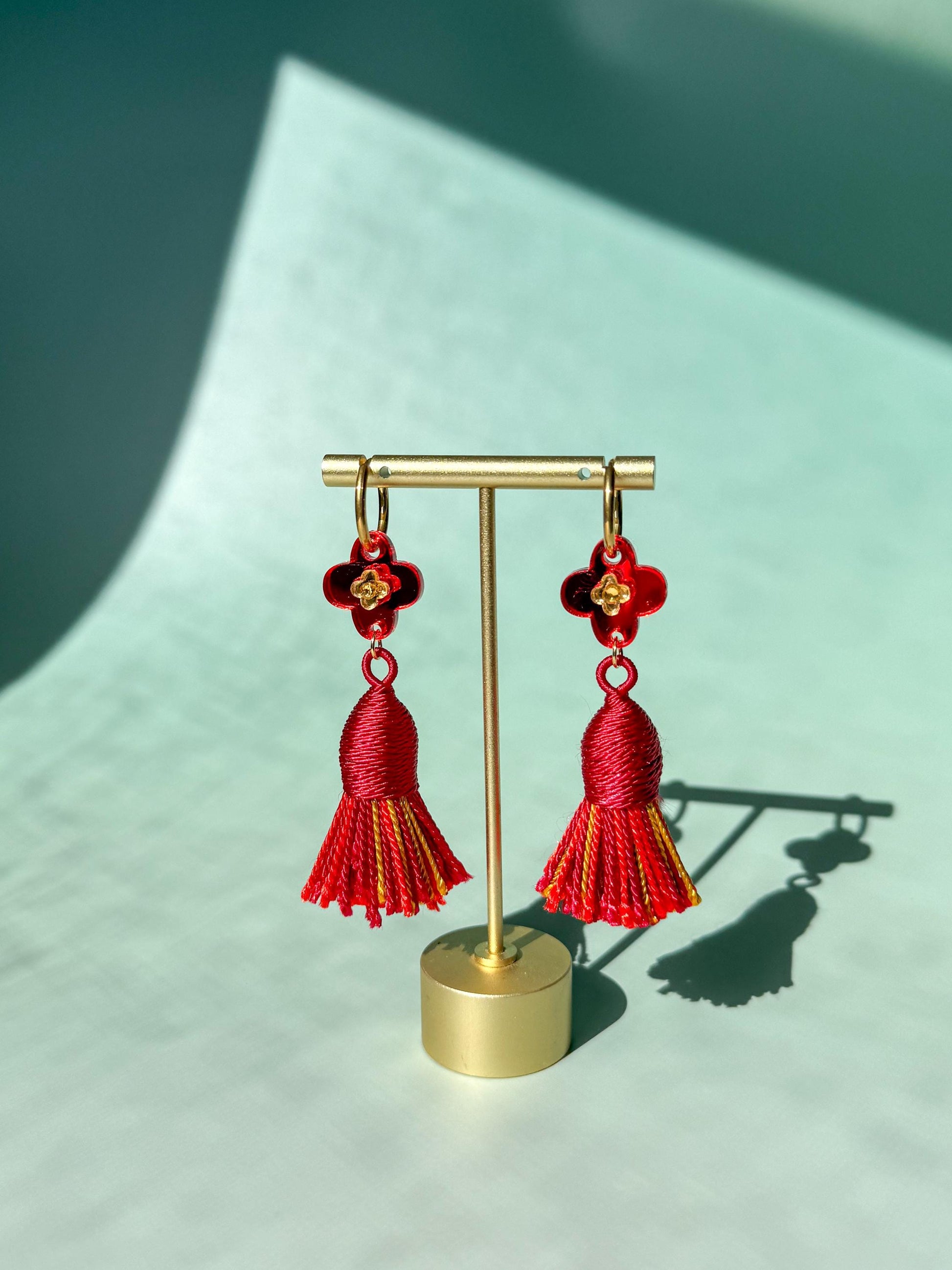 Prosperity Tassels Earrings: Acrylic Lunar New Year Statement Jewelry
