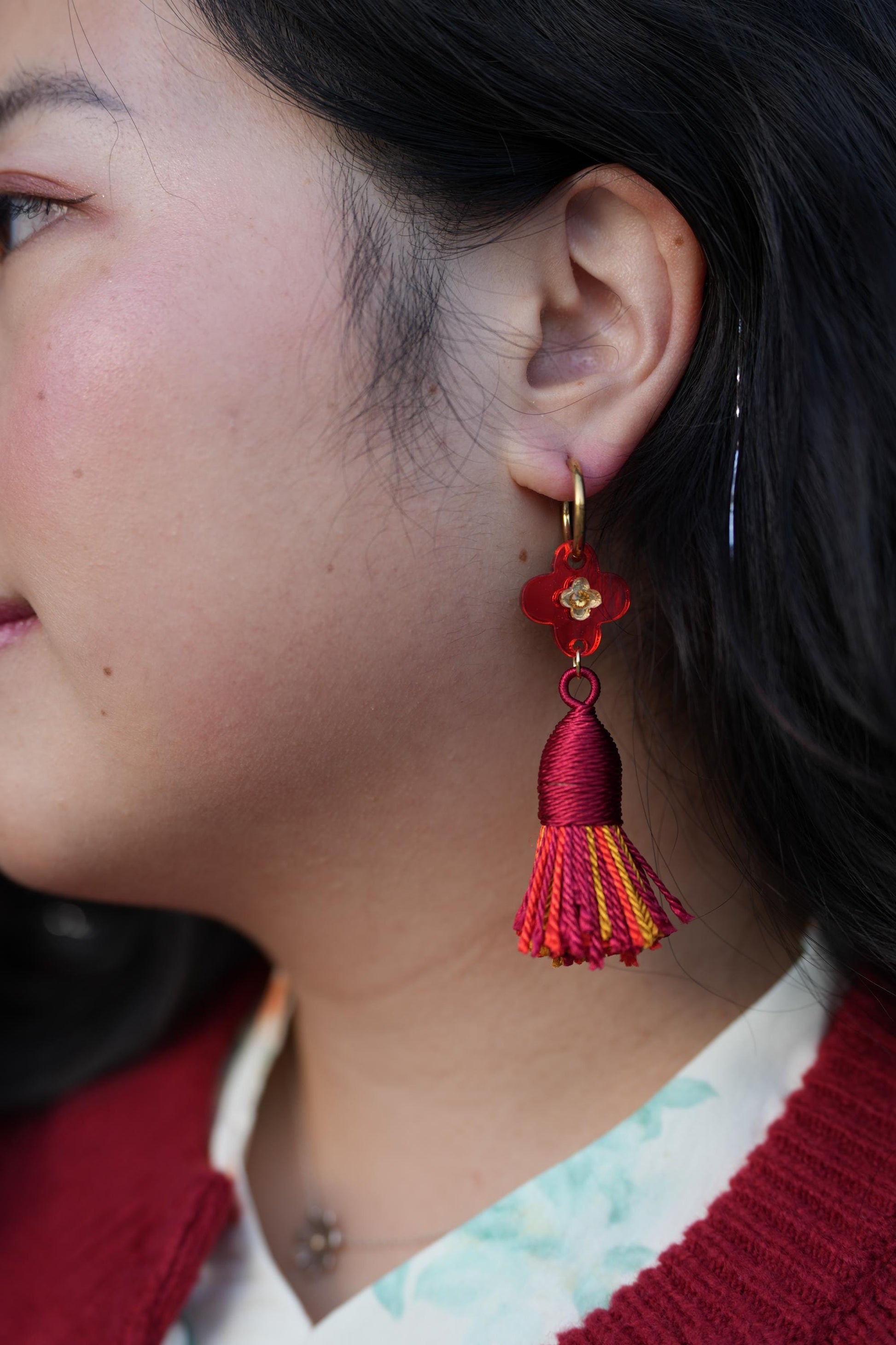 Prosperity Tassels Earrings: Acrylic Lunar New Year Statement Jewelry