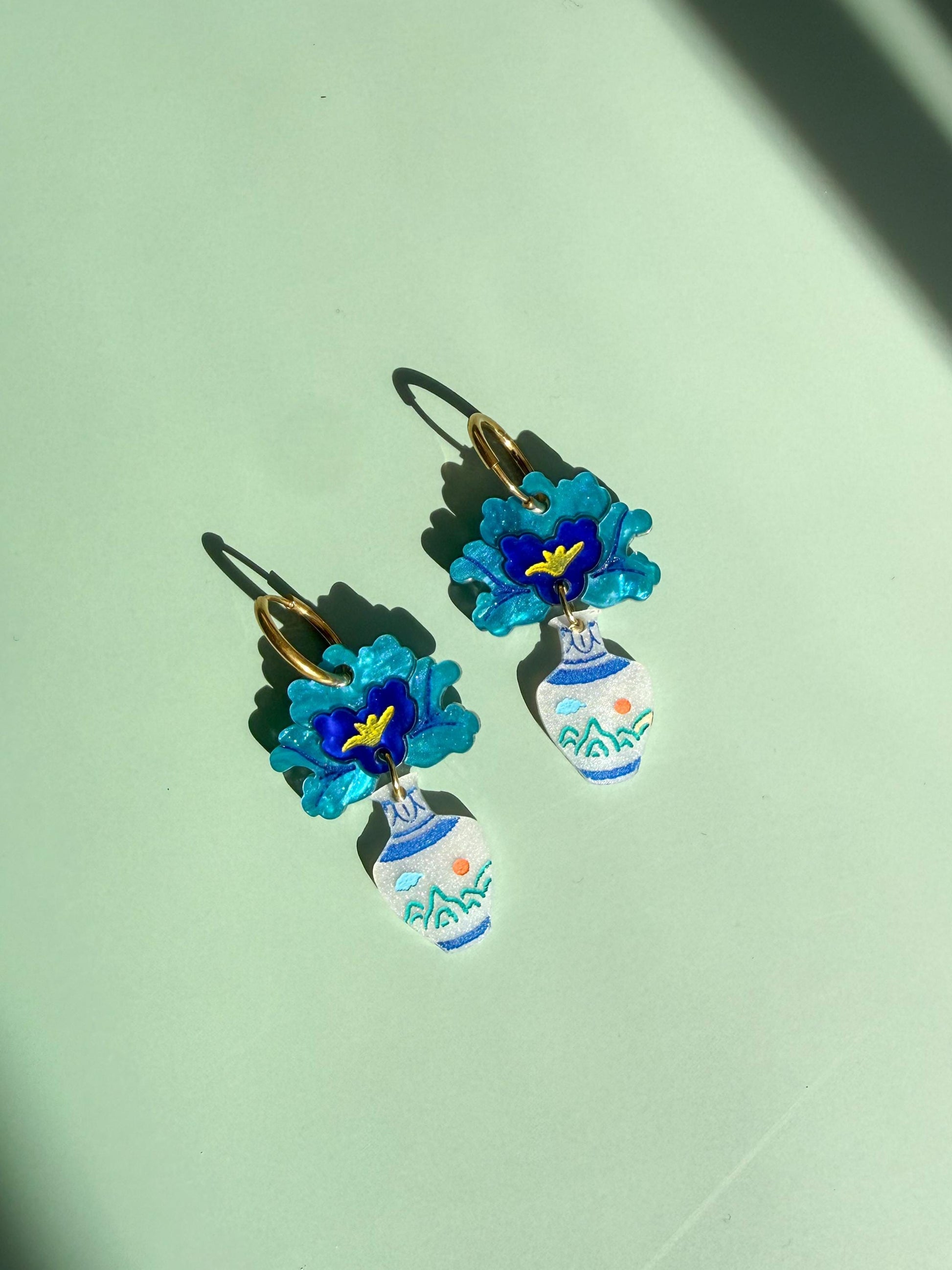 Peony Vase Earrings: Acrylic Lunar New Year Statement Jewelry
