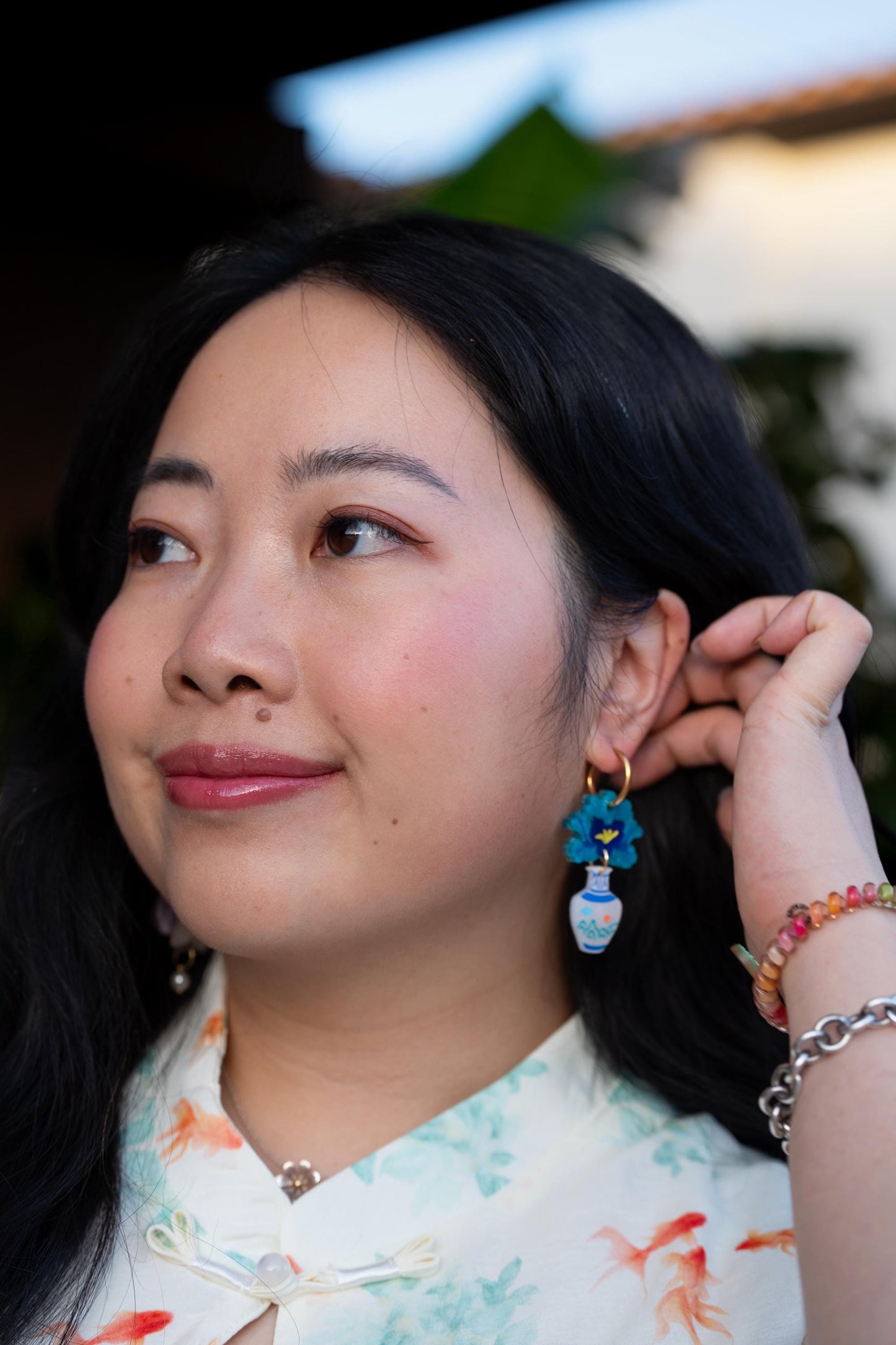 Peony Vase Earrings: Acrylic Lunar New Year Statement Jewelry
