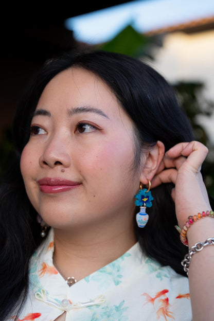 Peony Vase Earrings: Acrylic Lunar New Year Statement Jewelry