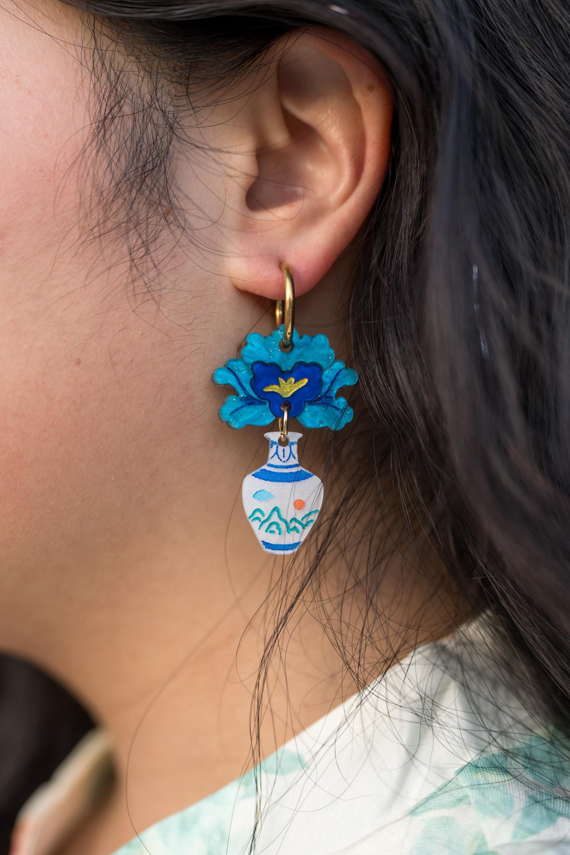 Peony Vase Earrings: Acrylic Lunar New Year Statement Jewelry