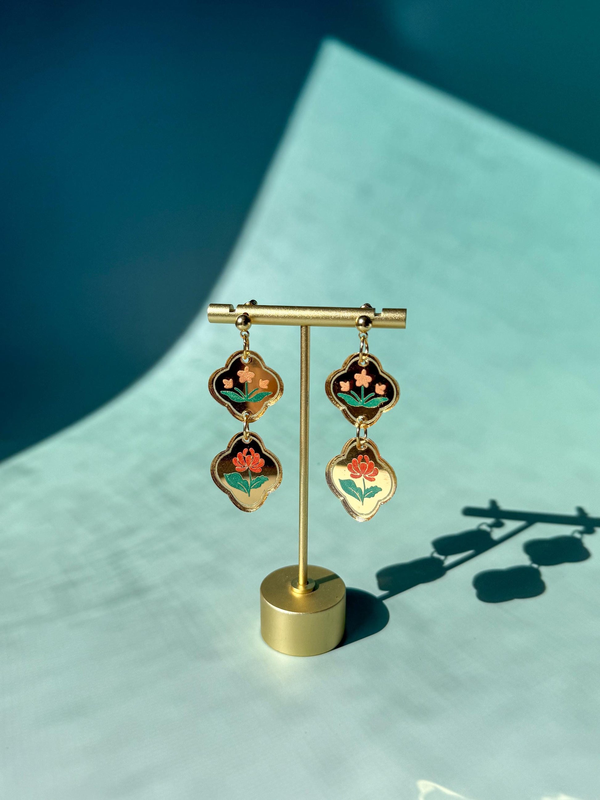 Floral Reflection Earrings: Acrylic Lunar New Year Statement Jewelry