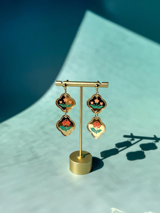 Floral Reflection Earrings: Acrylic Lunar New Year Statement Jewelry