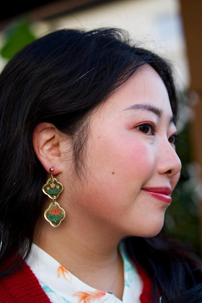 Floral Reflection Earrings: Acrylic Lunar New Year Statement Jewelry
